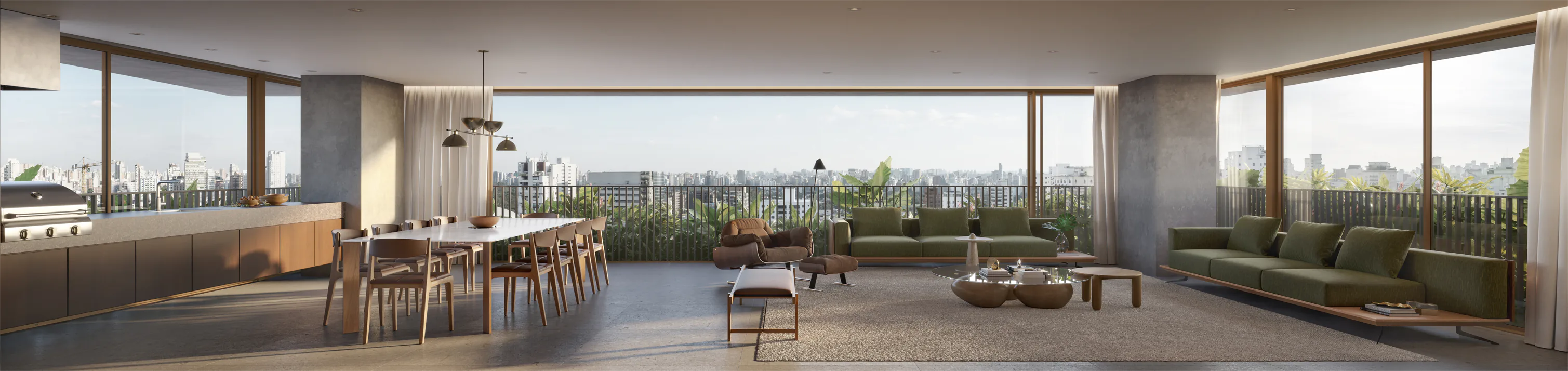 Apartamento de alto padrão do Quaddra Lorena — living integrado com ampla vista